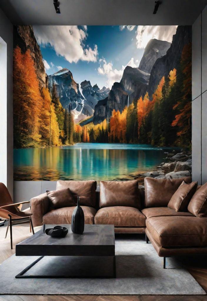 40 Breathtaking accent walls in living room Ideas 11 8. Photo Mural Accent Wall-0