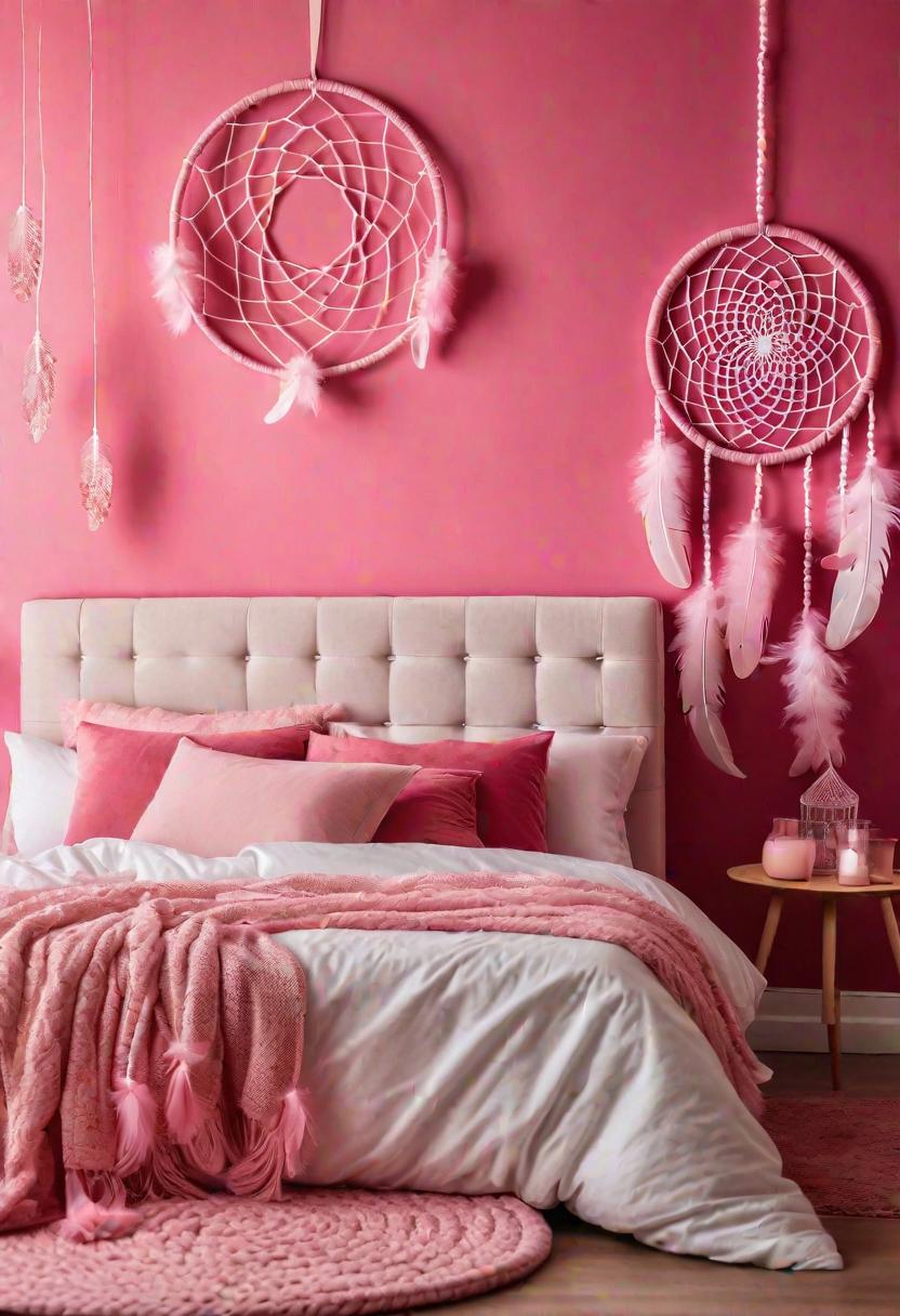 63 Luxurious Pink Bedrooms to Warm Up Your Space 49 47. Pink Dream Catcher Over Bed-0