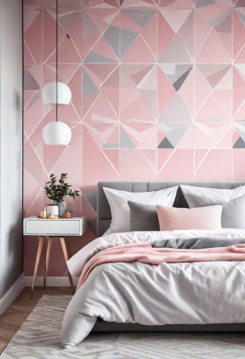 63 Luxurious Pink Bedrooms to Warm Up Your Space 3 4. Pink Geometric Wallpaper-0