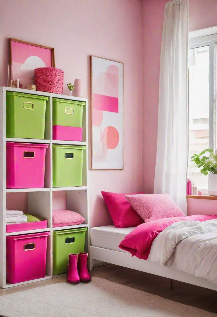 63 Luxurious Pink Bedrooms to Warm Up Your Space 51 49. Pink & Lime Storage Bins-0