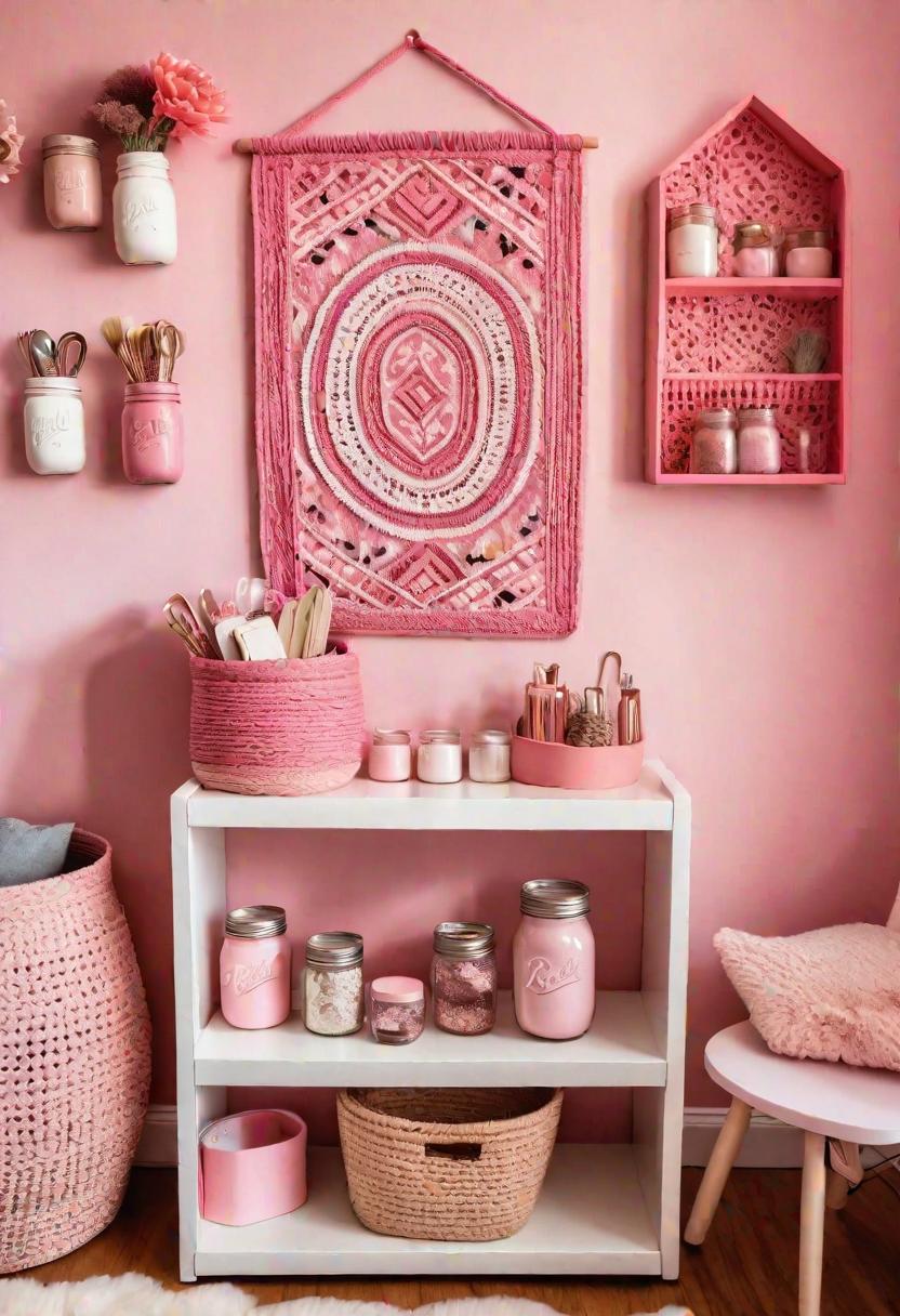 19 Dreamy Pink Boho Kindergarten Ideas: A mixture of warmth, moody and chic Bohemian Style 14 11. Pink Mason Jar Organizer-0