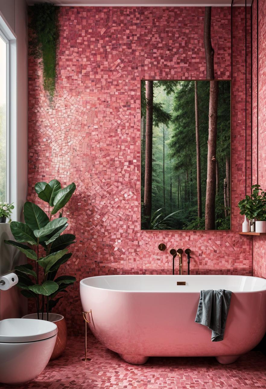 22 trendy pink bathroom designs for copying 34 22. Pink Mosaic Enchanted Forest Decor-1