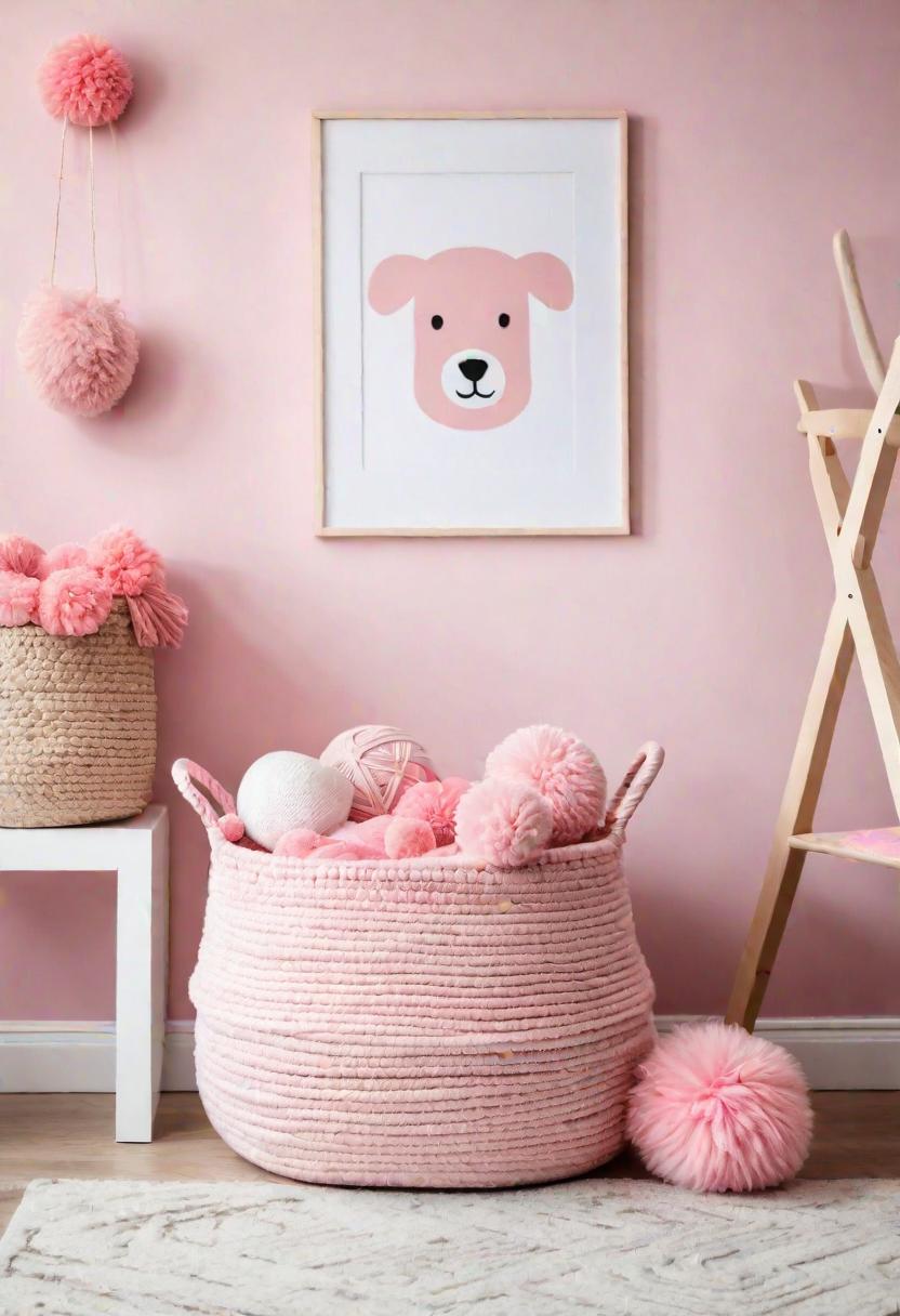 19 Dreamy Pink Boho Kindergarten Ideas: A mixture of warmth, moody and chic Bohemian style 20 14. Pink Pom Pom Toy Basket-0