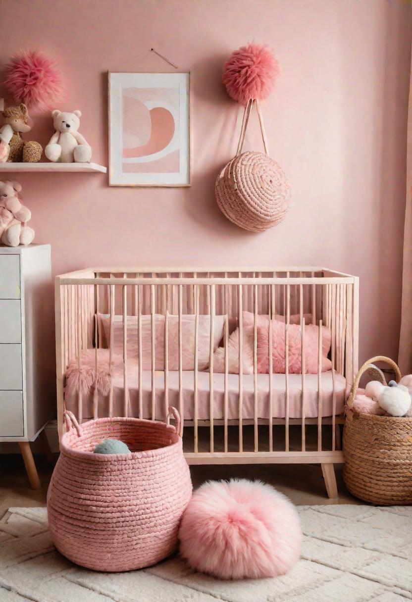 19 Dreamy Pink Boho Kindergarten Ideas: A mixture of warmth, moody and chic Bohemian Style 21 14. Pink pom pom toy basket-1