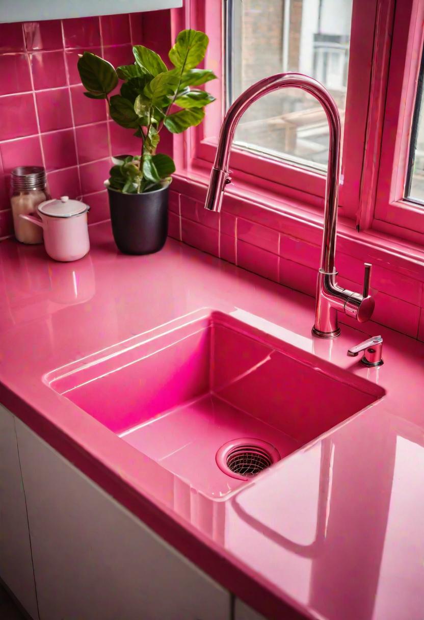35 Charming Pink Kitchen Ideas: a Feminine Flair in Your Cooking Space 30 25. Pink Sink Statement Piece-1