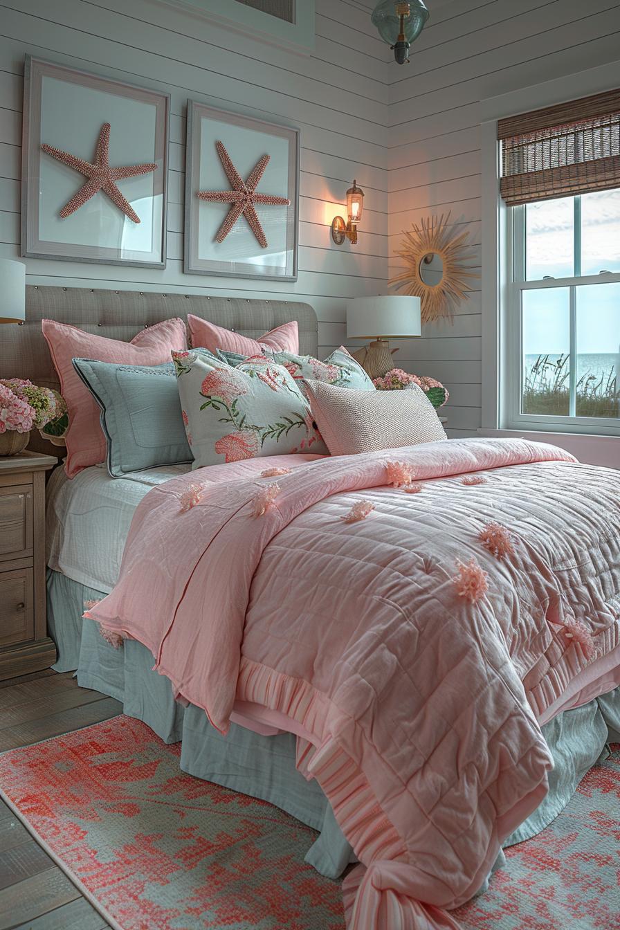 15 dreamy pink coastal bedroom ideas: beach & aesthetics 34 12. Pink Seestern Akzent Wall-0