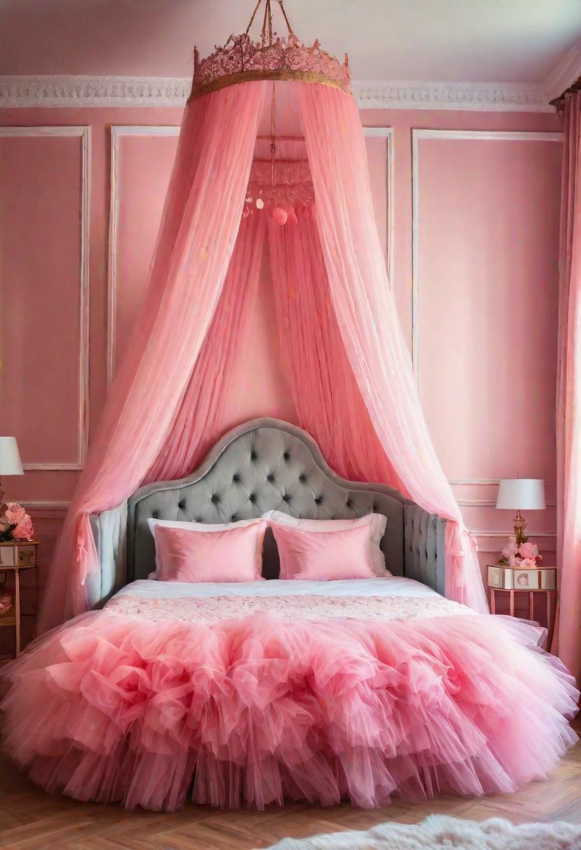 63 Luxurious Pink Bedrooms to Warm Up Your Space 52 50. Pink Tulle Bed Skirt-0