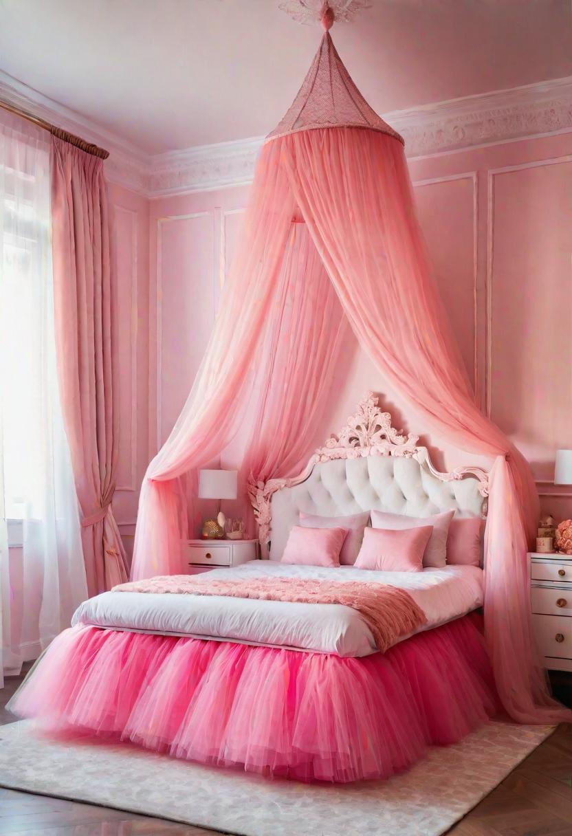 63 Luxurious Pink Bedrooms to Warm Up Your Space 53 50. Pink Tulle Bed Skirt-1