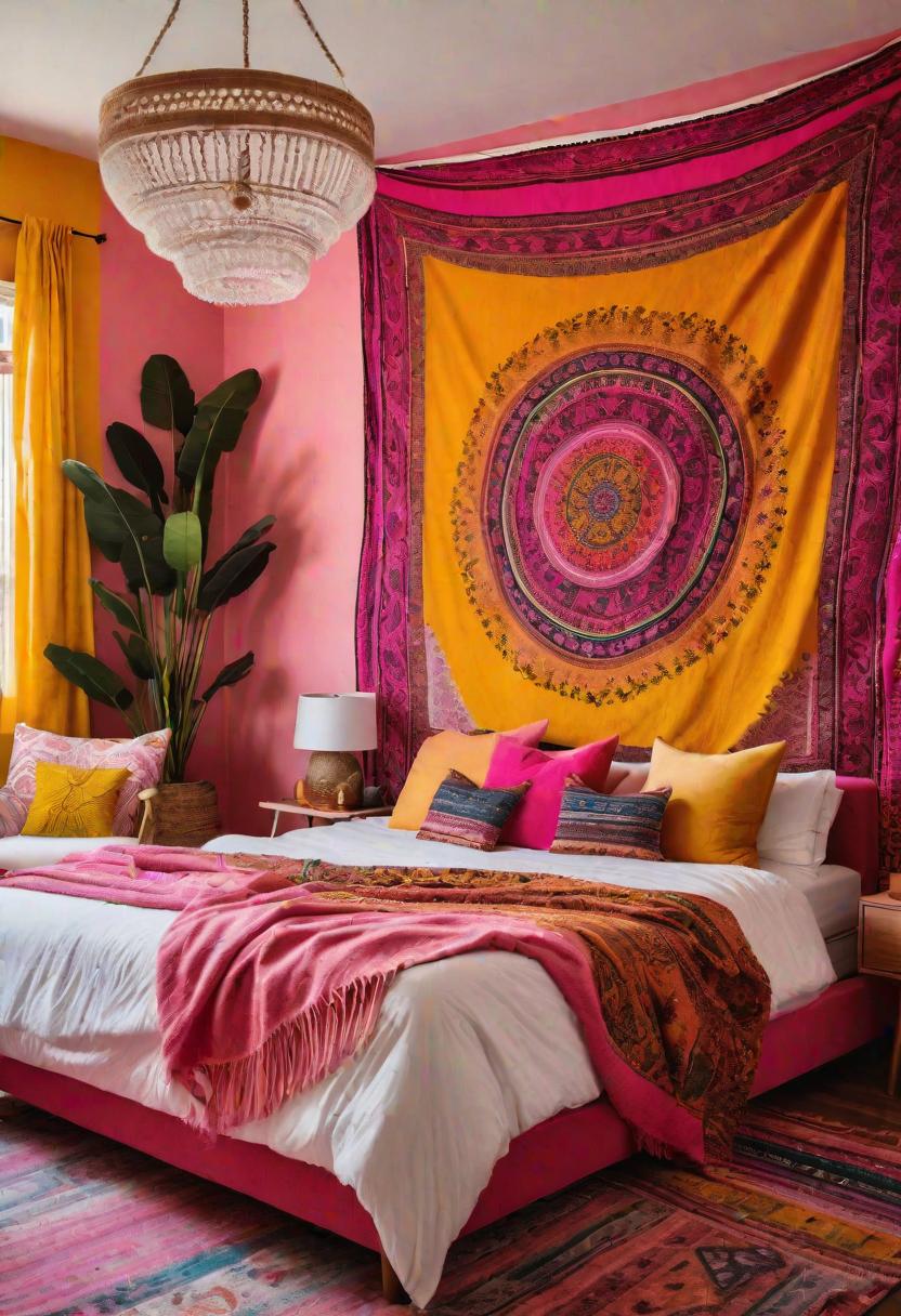63 Luxurious Pink Bedrooms to Warm Up Your Space 35 33. Pink & Yellow Boho Tapestry-0