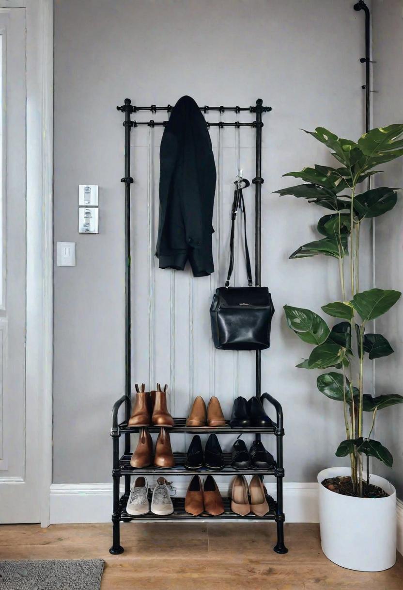 39 Chic Small Entrance Hall Ideas: Creative Solutions for Welcoming Spaces 14 11. Pipe Shoe Rack Inspiration-0