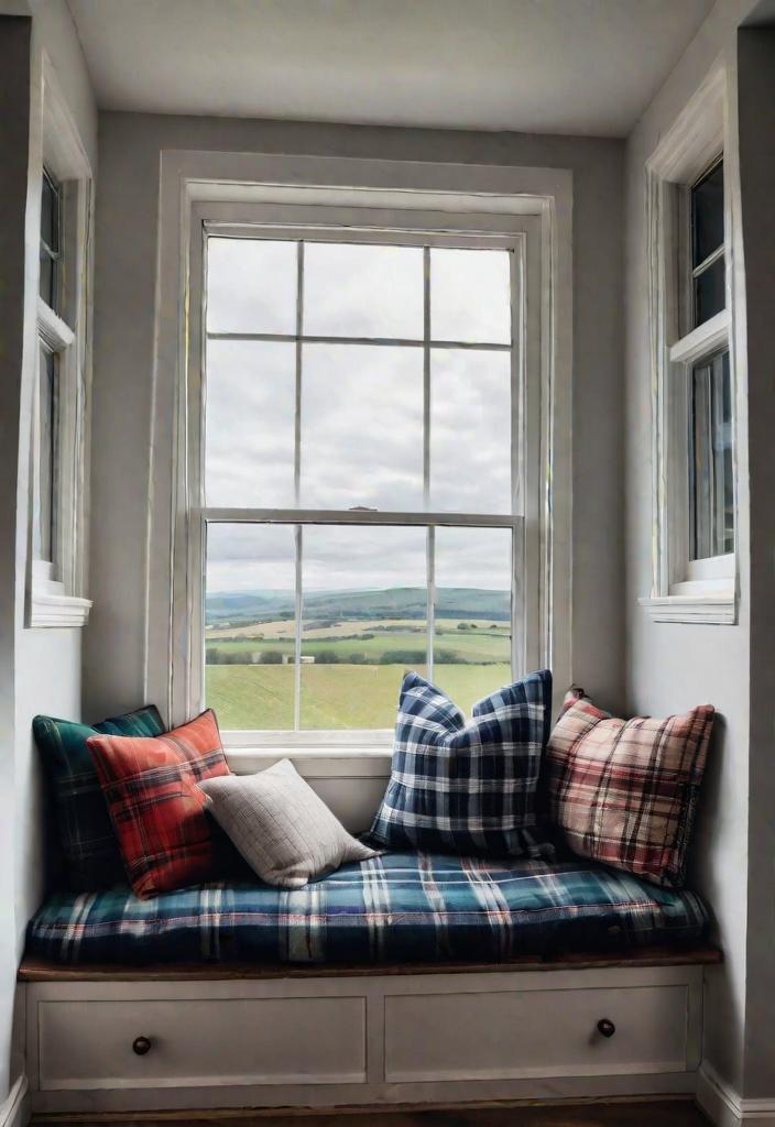 38 Genius Farmhouse Bedroom Ideas 36 34. Plaid Window Seat Coziness-0