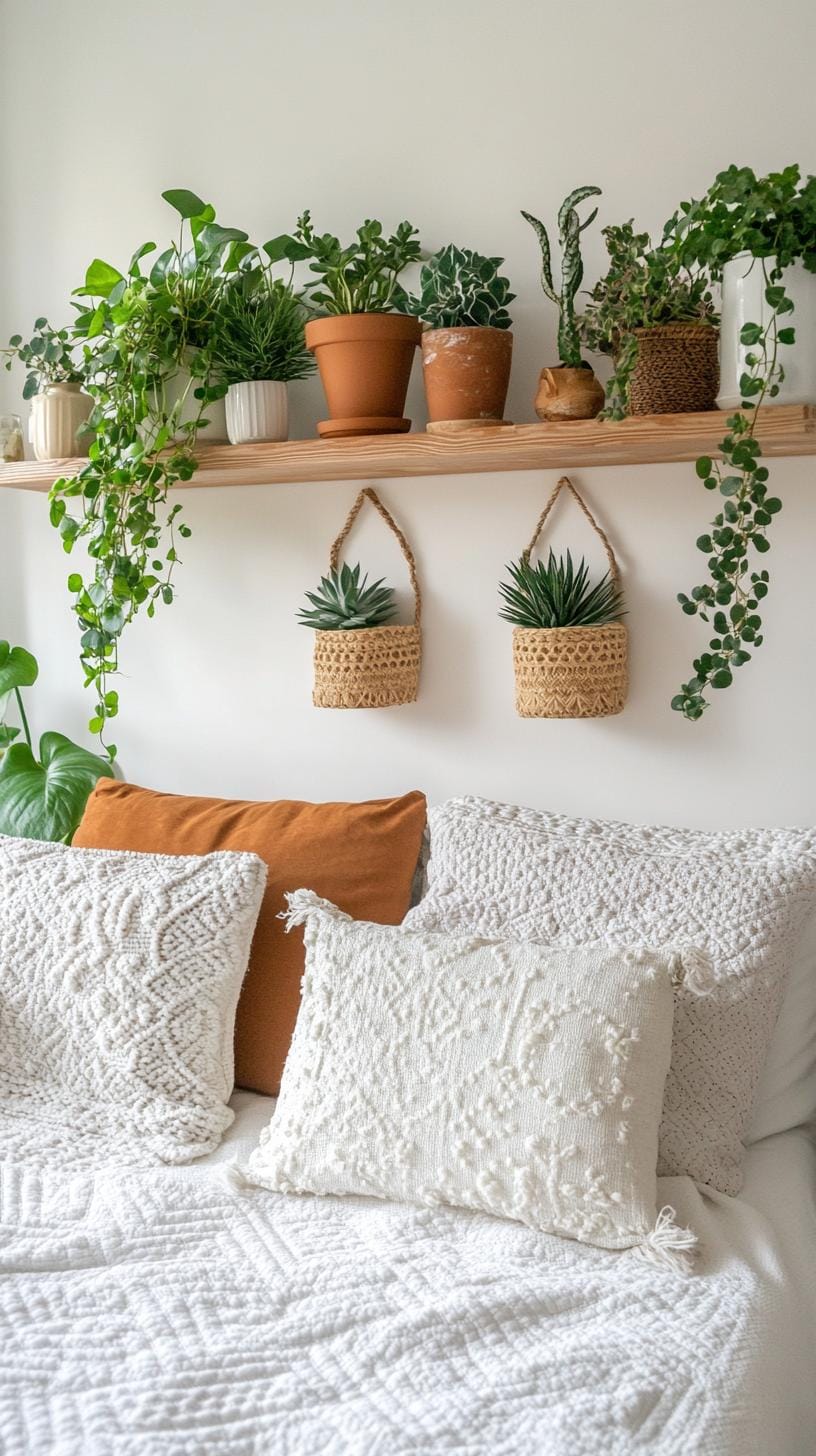 15 unique Boho bedroom -Decor ideas that you have to see 23 8. Plant-filled boho shelf styling-1