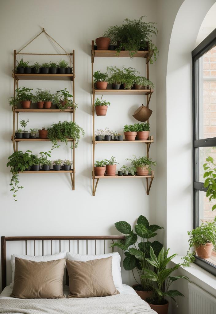 36 Earthy Bedroom Ideas for a Serene Space 9 4. Plant Wall Bedroom Oasis-0