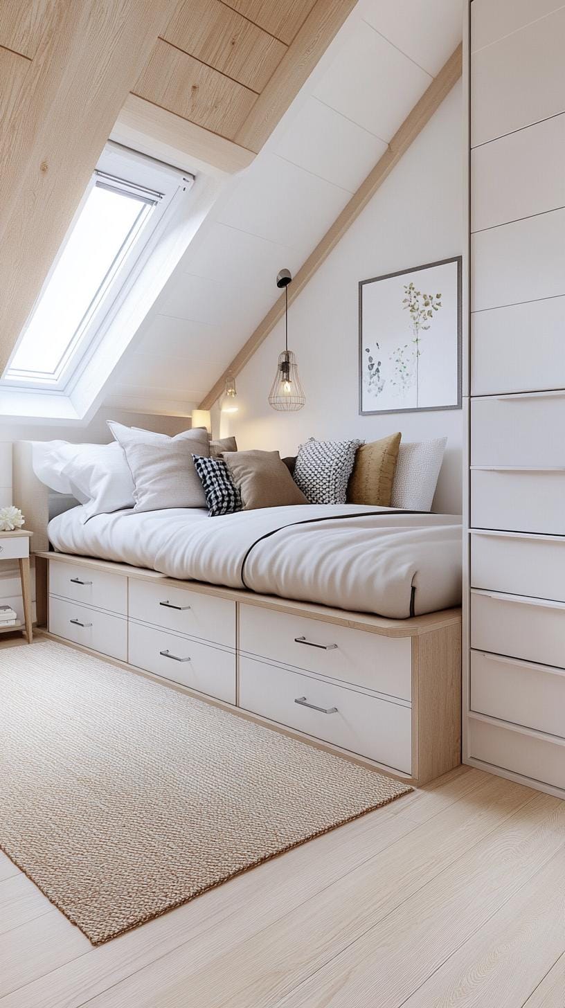 15 Genius Small attic bedroom ideas to maximize the room 29 10. Platform bed with sub-bearing drawer: Use the room under the bed to store clothes and personal objects-0