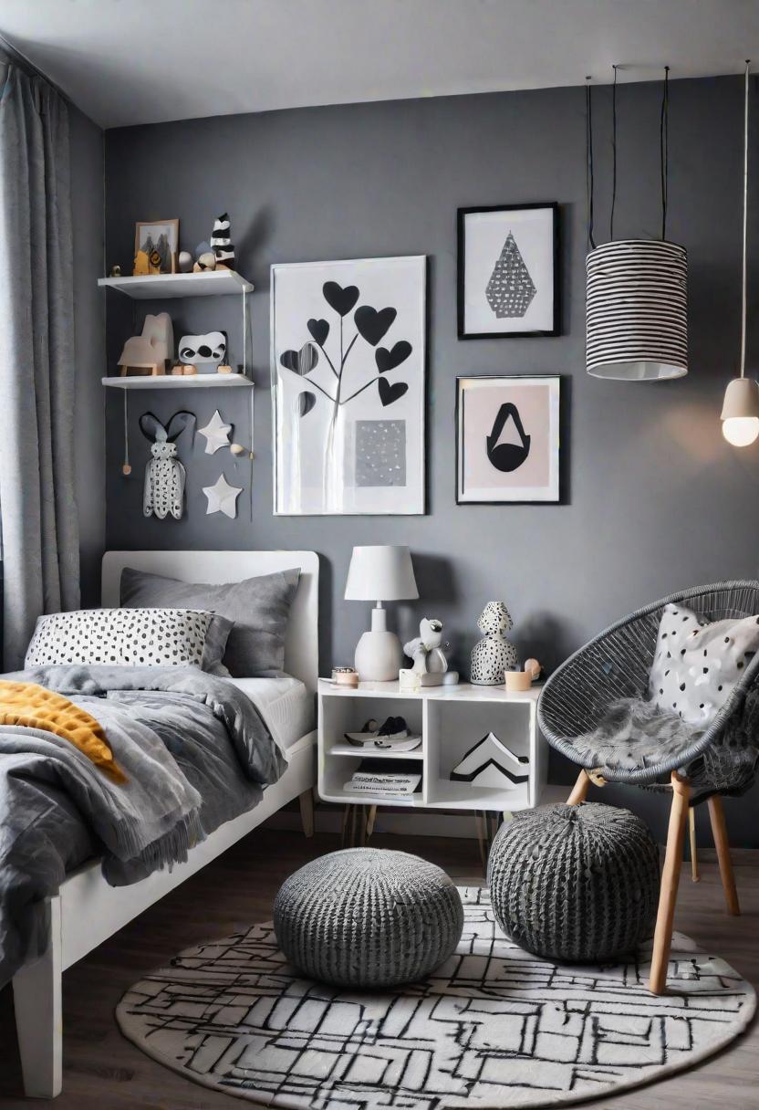 47 Stunning Grey Bedroom Ideas for An Elegant Bedroom Design 33 31. Playful Monochrome Kids' Bedroom Ideas-0