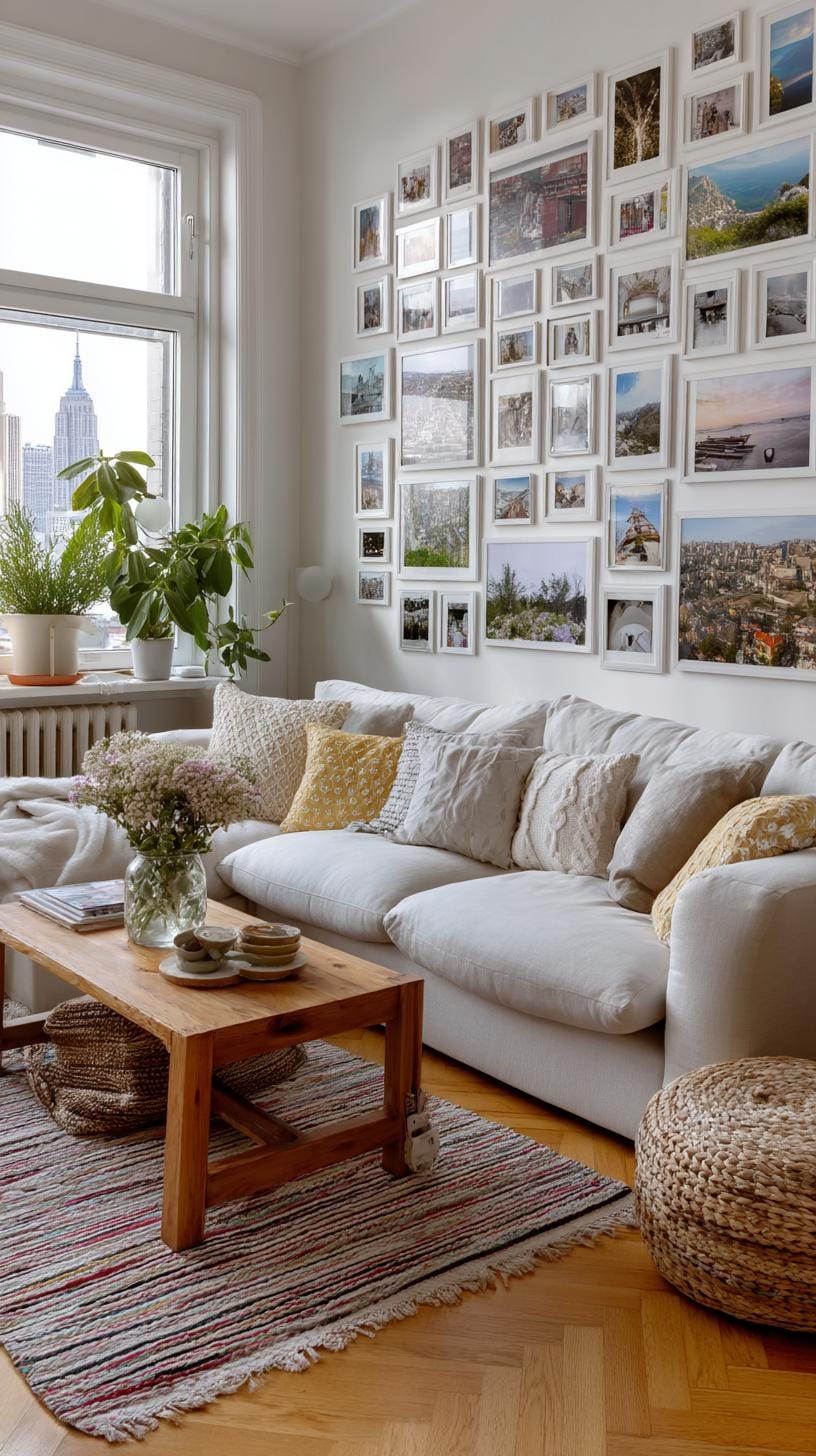 37 Gallery Wall Decor Ideas: Layouts And Styles to Elevate Any Room 70 23. Polaroid style mini grid with small photos tightly spaced in rows-1