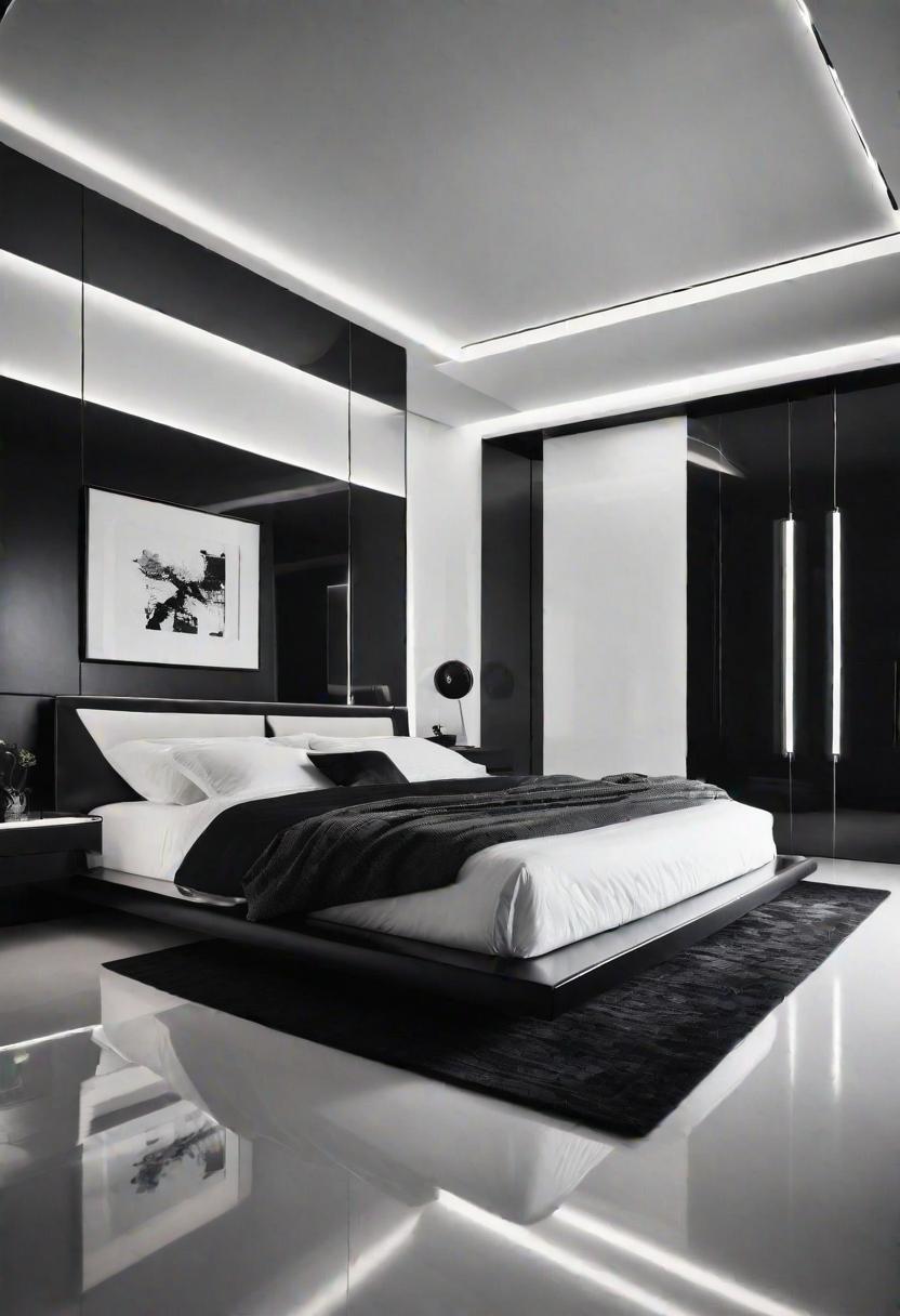 45 Black and White Bedroom Ideas for Timeless Elegance 30 28. Polished Modern Bedroom Design-0