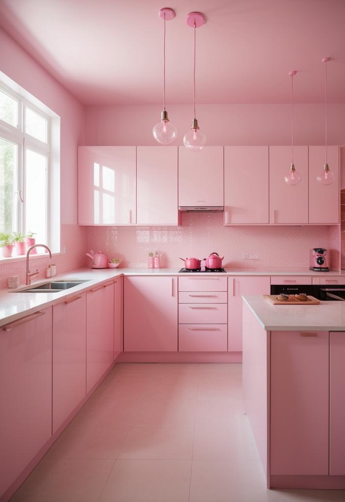35 Charming Pink Kitchen Ideas: a Feminine Flair in Your Cooking Space 26 22. Pretty Pink Pendant Lights-0