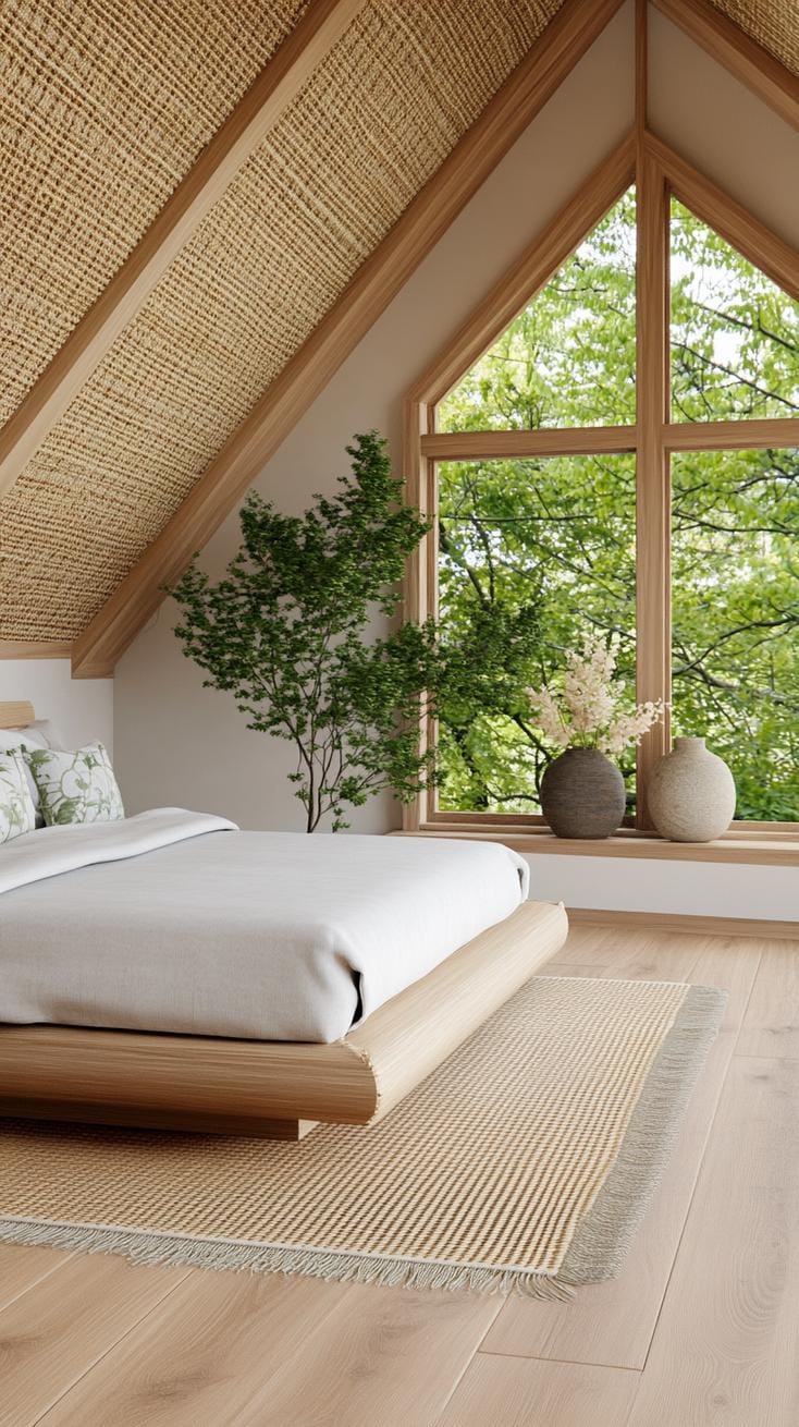 21 sweet attic bedroom ideas that you will love 46 14. Create a quiet Zen atmosphere with Tatami mats, low beds and lush green-1