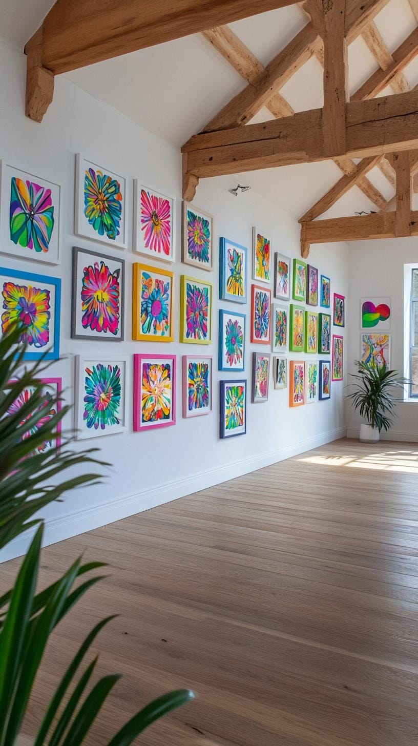 37 Gallery Wall Decor Ideas: Layouts And Styles to Elevate Any Room 75 25. Rainbow color gradient layout arranged in spectrum from left to right-0