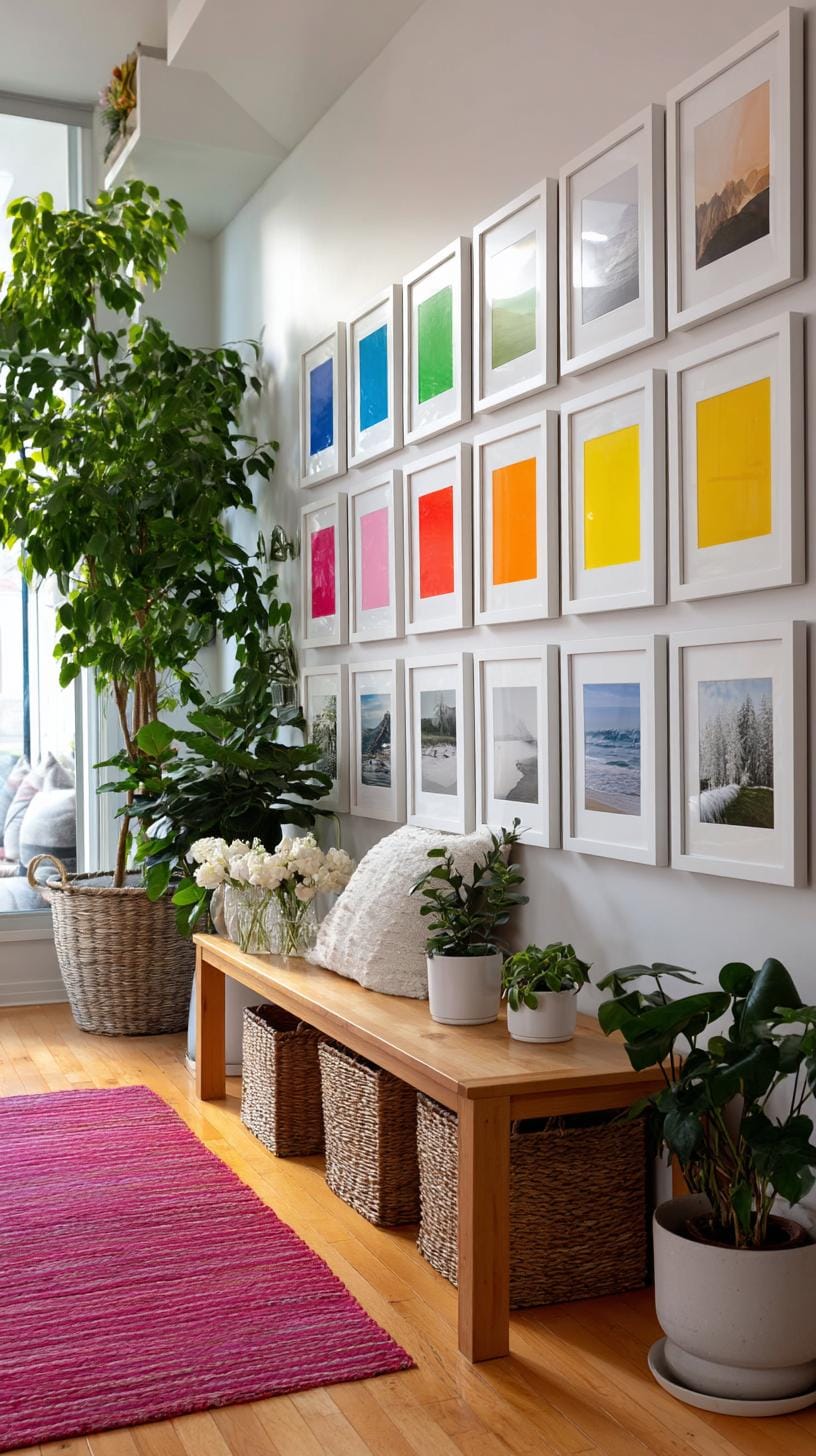 37 Gallery Wall Decor Ideas: Layouts And Styles to Elevate Any Room 77 25. Rainbow color gradient layout arranged in spectrum from left to right-2