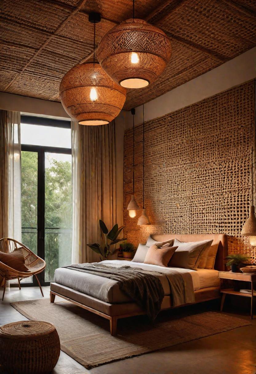 36 Earthy Bedroom Ideas for a Serene Space 31 16. Rattan Ceiling Lamp Shades-0