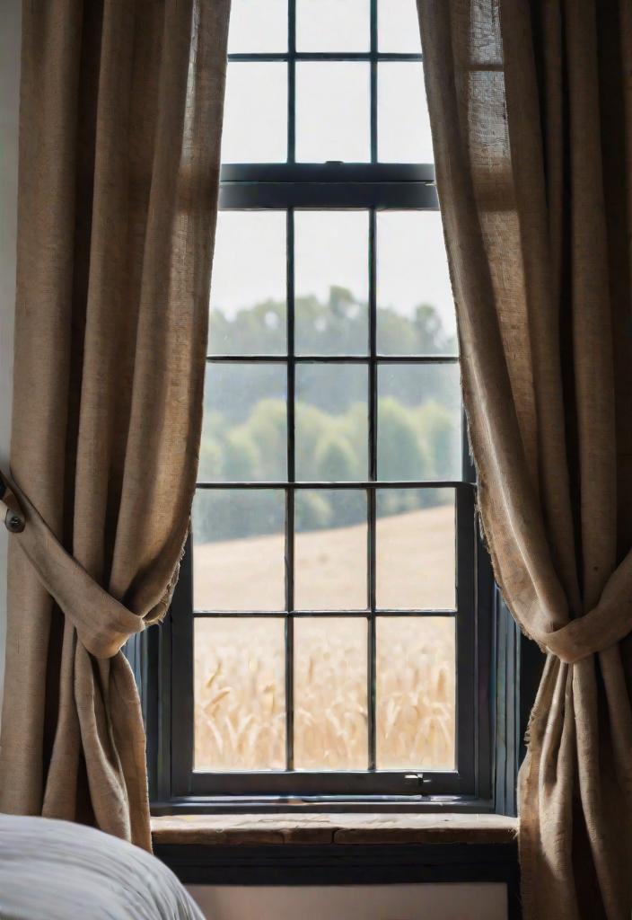 38 Genius Farmhouse Bedroom Ideas 14 12. Raw-textured burlap curtains-0