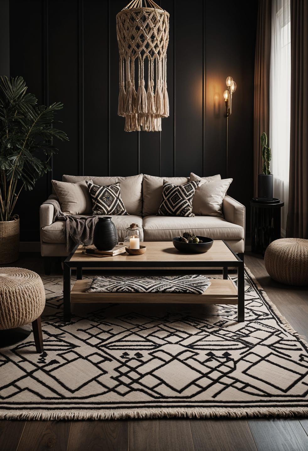 35 Gorgeous Dark Boho Living Room Inspirations 47 28. Refined Beige and Black Harmony-0