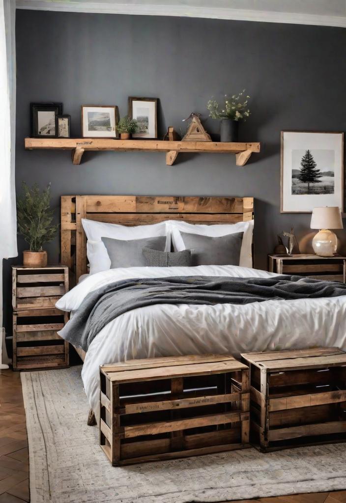 38 Genius Farmhouse Bedroom Ideas 17 15. Repurposed wooden crate furniture-0