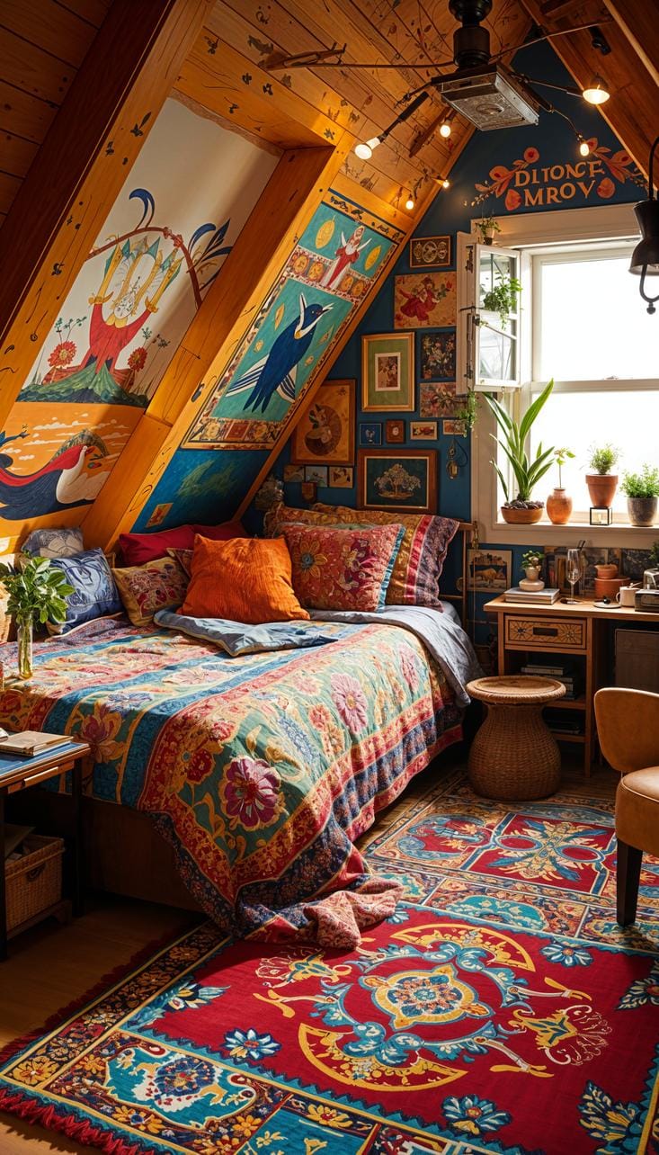 20 super cozy small attic -bedrooms today 38 to explore 38 12. Retro 70S mood with strong prints, lively colors and vintage decor-2