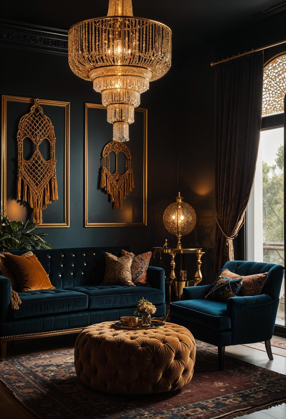 35 Gorgeous Dark Boho Living Room Inspirations 45 27. Retro Boho Glam Decor-0