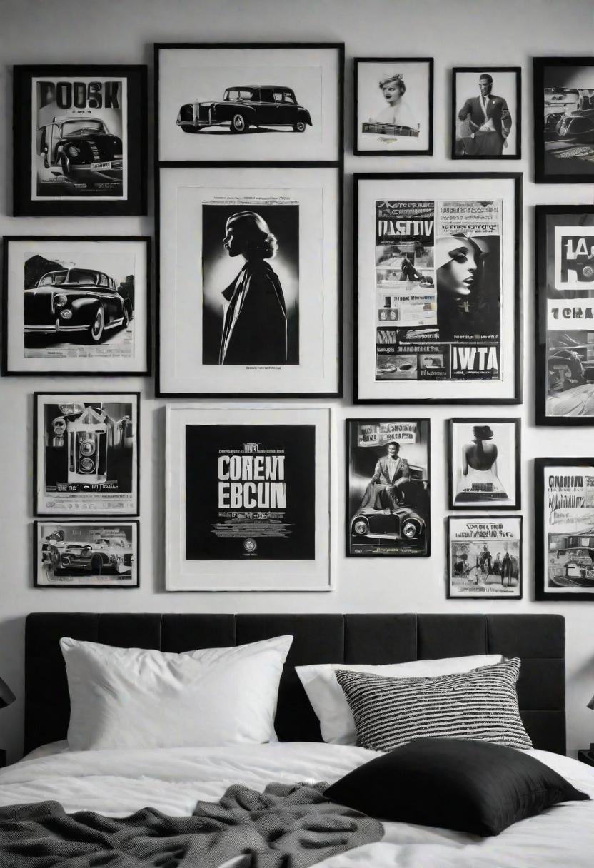 45 Black and White Bedroom Ideas for Timeless Elegance 10 8. Retro Film Posters-0
