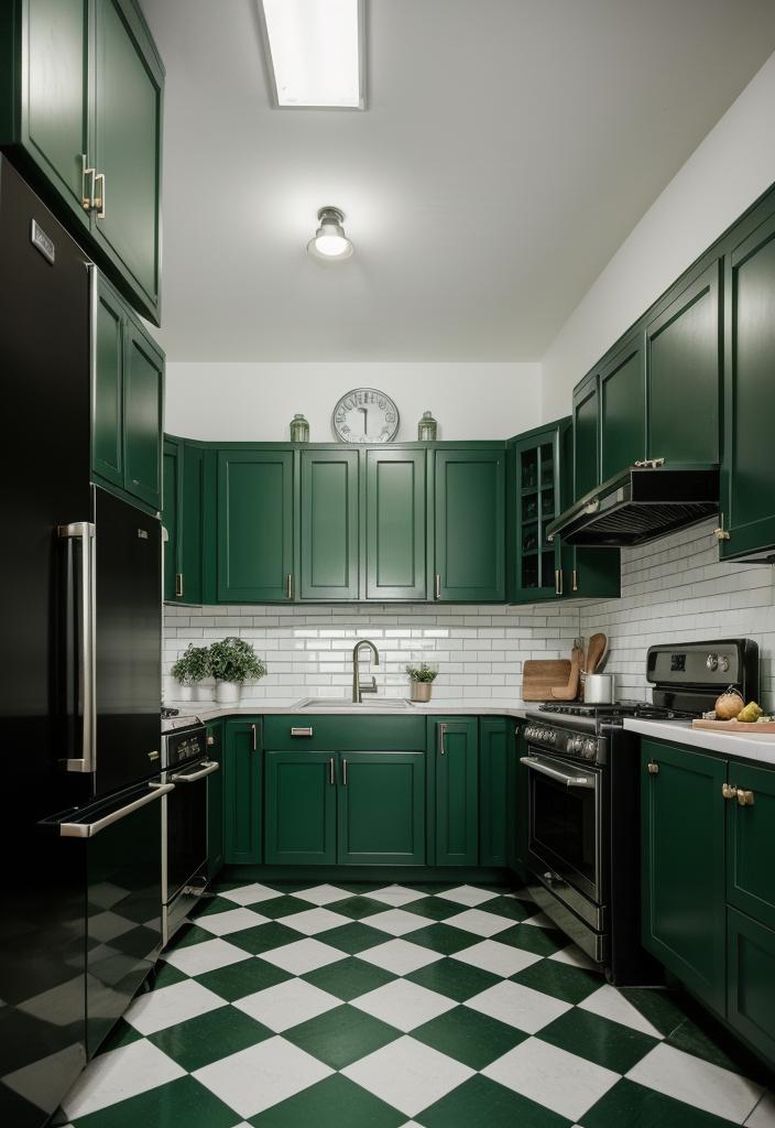 29 atemberaubende grüne Küchenschrank Ideen: üppig, von Natur aus inspirierte Farbtöne 10 5. Retro Forest Green Kitchen Vibes-0