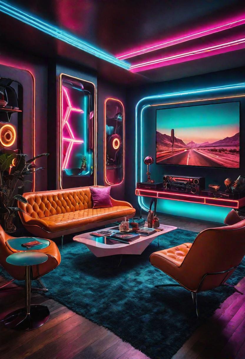43 Modern Living Room Inspirations: Chic, Spacious, and Vibrant 16 14. Retro-Futuristic Lounge Design-0