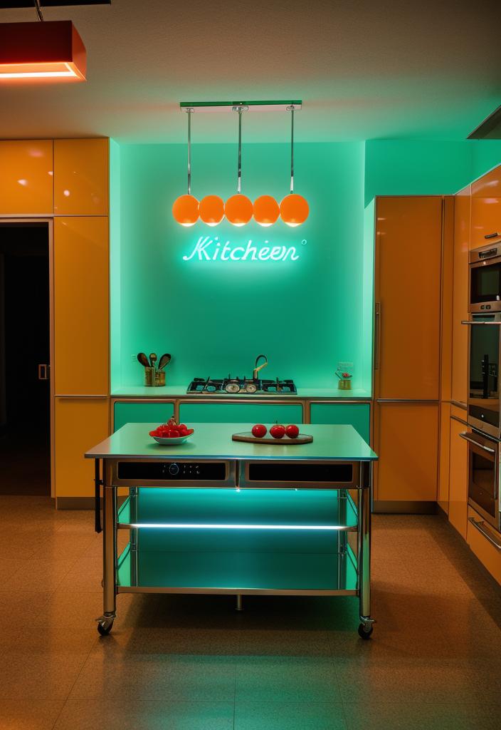 26 Genius Kitchen Island Ideen: Stil und Funktionalität 15 7. Retro Neon Kitchen Island Design-0