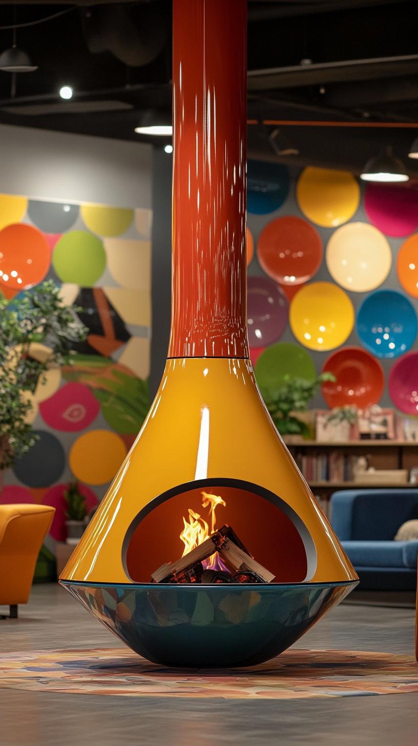 20 breathtaking mid-century modern fireplace-Makeover ideas 8 8 3 .. retro cone-shaped, hanging fireplace in a fat accent color-0