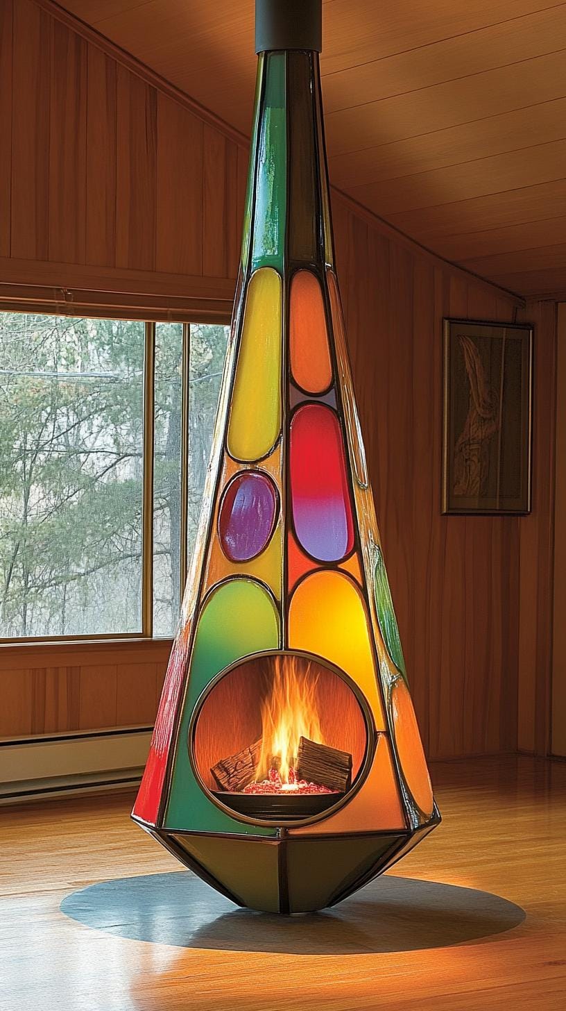 20 breathtaking mid-century modern fireplace-Makeover ideas 10 3 .. retro cone-shaped, hanging fireplace in a fat accent-colored-2