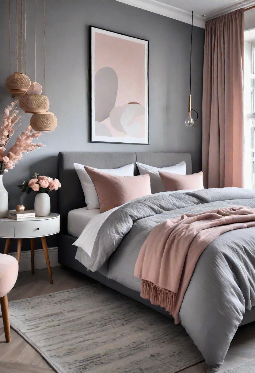 47 Stunning Grey Bedroom Ideas for An Elegant Bedroom Design 8 6. Romantic Grey & Blush Decor-0