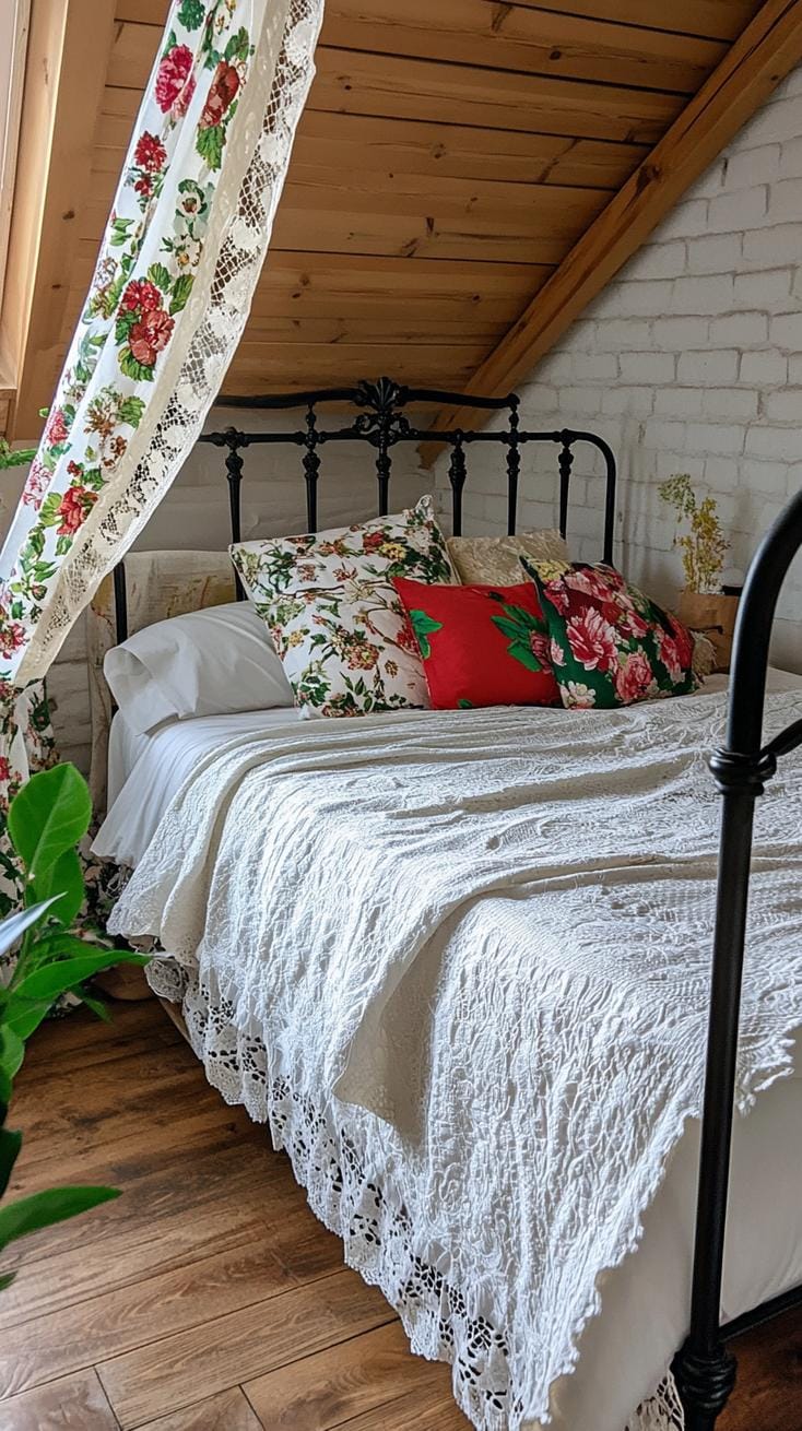 20 super cozy small roof tree bedroom ideas to explore 46 today 46 15th romantic vintage room with lace curtains, flower patterns and a wrought iron frame 0