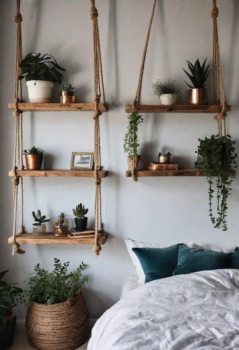 61 Inspiring Bedroom Wall Decor Ideas: Transform Your Space into a Dreamy Retreat 34 32. Rope Shelves for Bedrooms-0