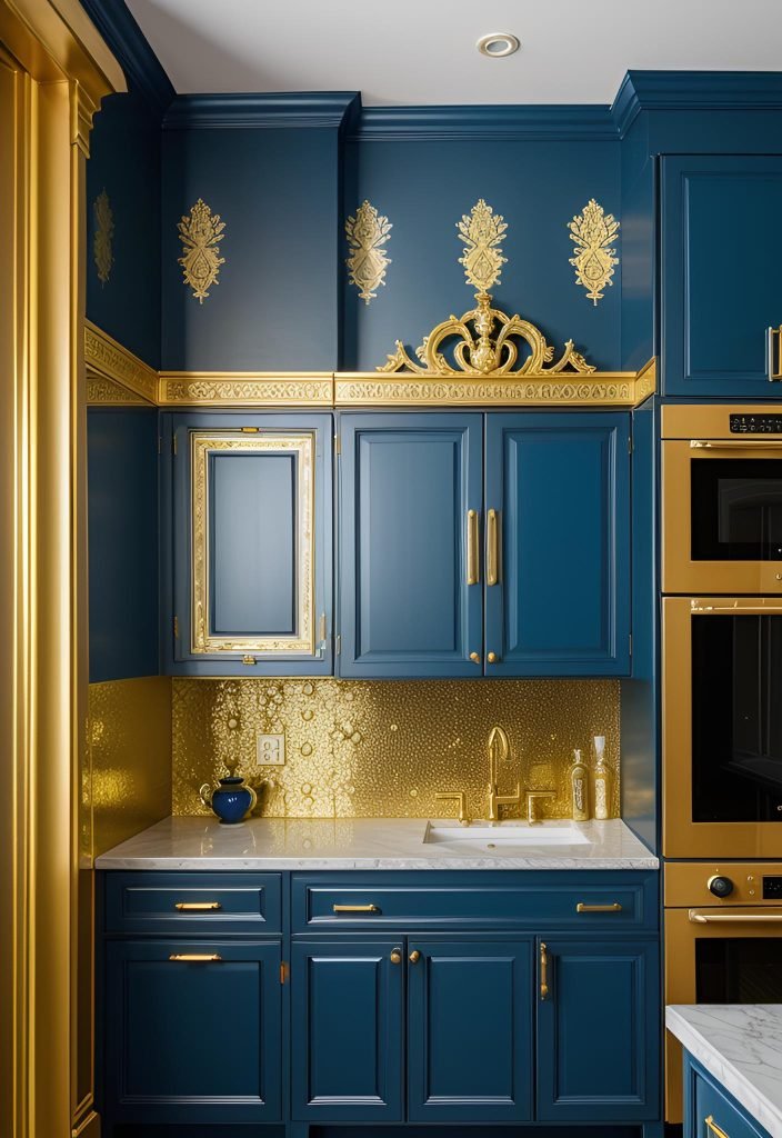 39 Trendy Blue Kitchen Cabinet Ideas: with Cool, Sophisticated Vibes 12 9. Royal Blue with Gold Accents-0
