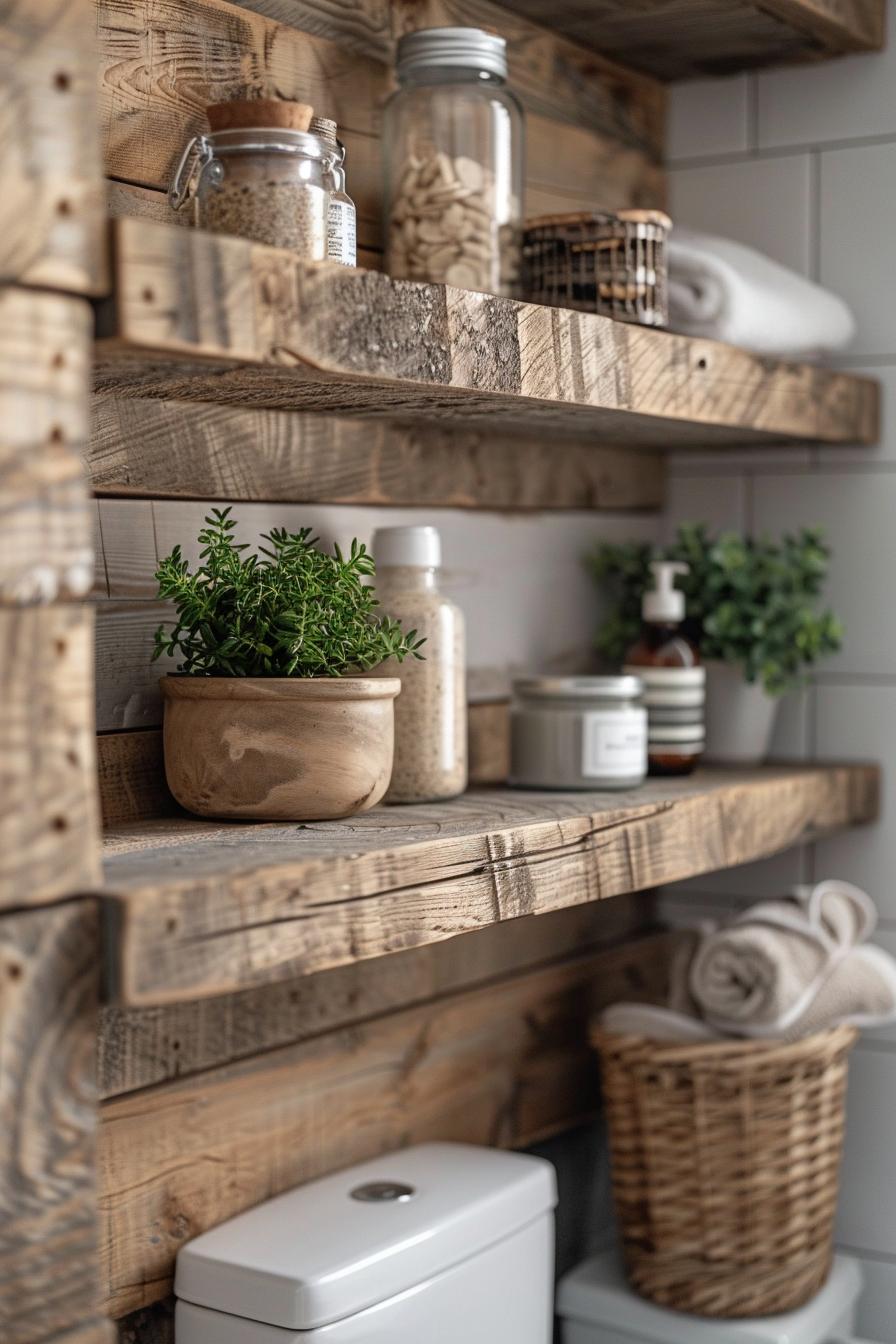 15 Genius & beautiful bathroom shelf ideas you have to see 26 12. Rustic bathroom shelves: pallet wood-0