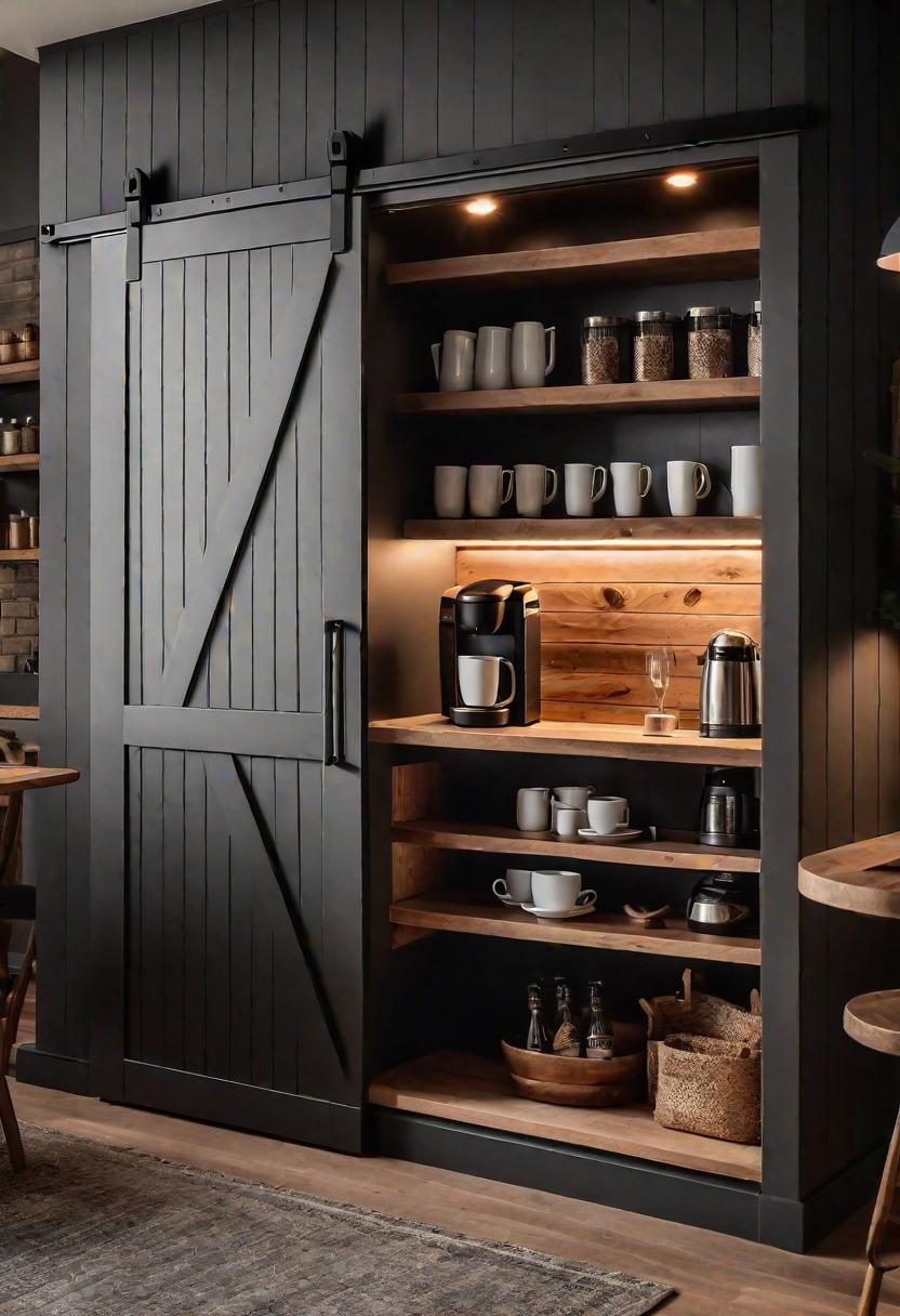 33 Modern Farmhouse Kitchen Ideas: Blending Rustic Charm with Contemporary Design 10 7. Rustic Coffee Bar Cabinet Solution-1