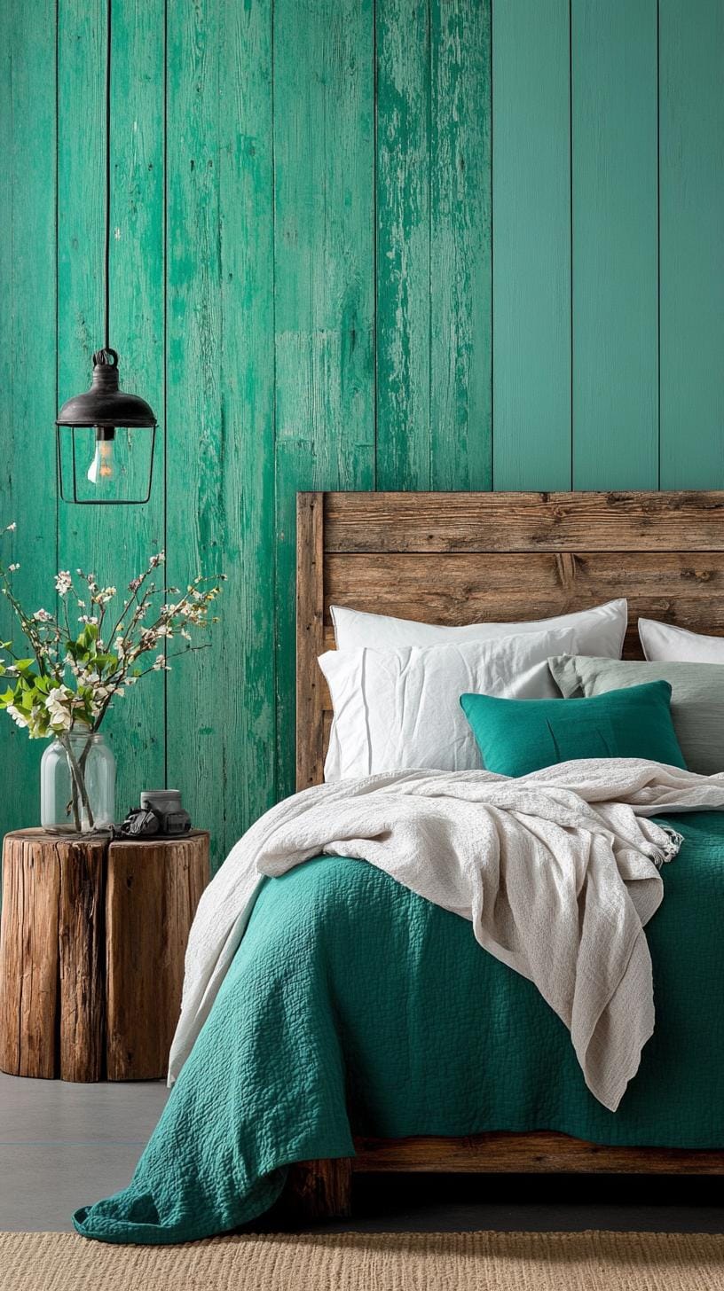 20 moody green bedroom ideas for a cozy retreat 31 10. Rustic industry: Use green patina surfaces on metals with weathered wood for a rustic industrial mood-0