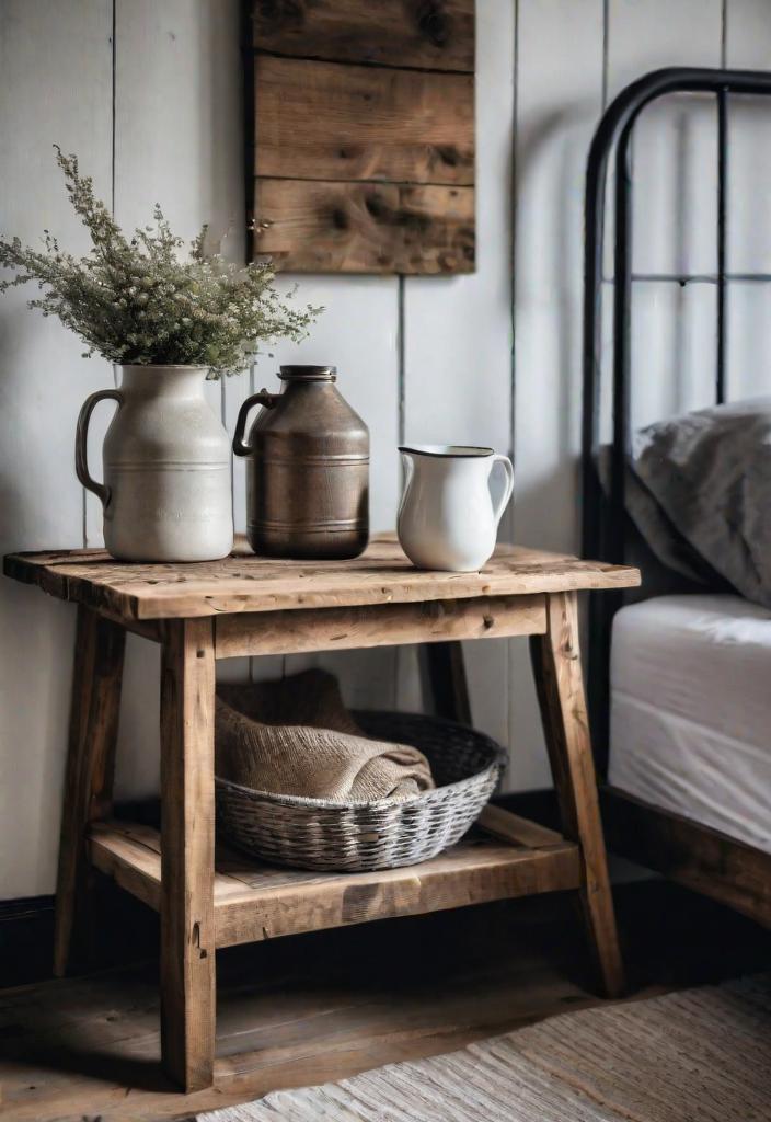 38 Genius Farmhouse Bedroom Ideas 12 10. Rustic Milk Jug Side Table-0