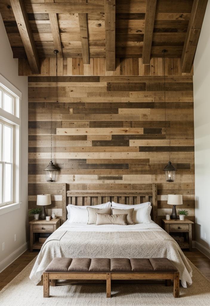 35 Stunning Bedroom Accent Walls for a Cozy Makeover 15 7. Rustic Reclaimed Wood Accent Wall-1