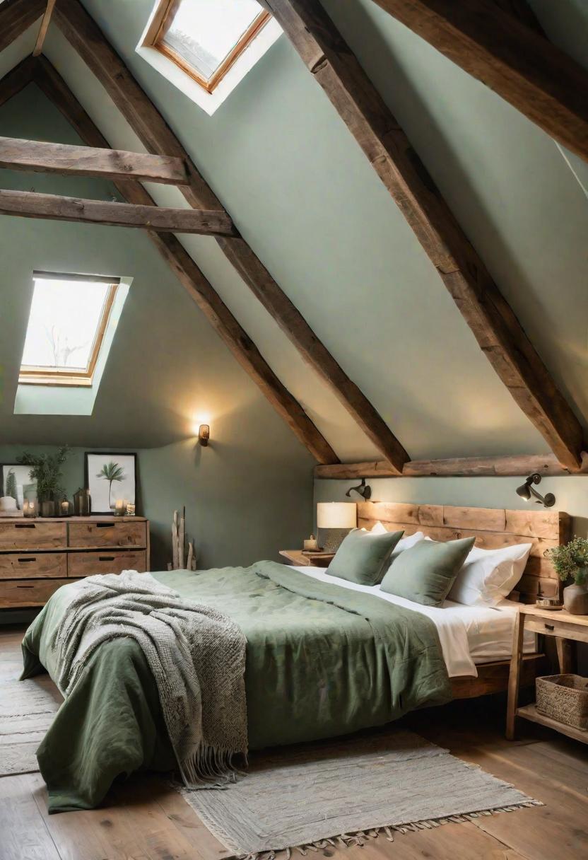 39 Sage Green Farmhouse Bedroom Ideas: Trendy Rustic Chic 22 12. Rustic Sage Green Loft Design-0