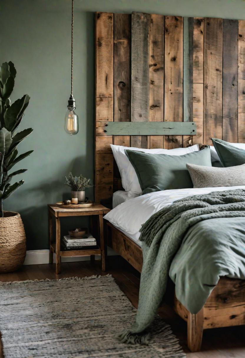 39 Sage Green Farmhouse Bedroom Ideas: Trendy Rustic Chic 3 1. Rustic Sage Green Wall Style-0