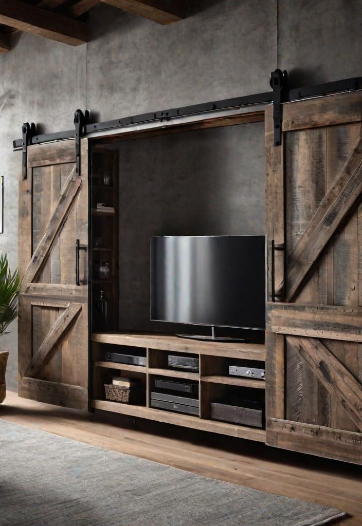 25 Charming Farmhouse Living Room Ideas For 2024 4 2. Rustic television cabinet design-0