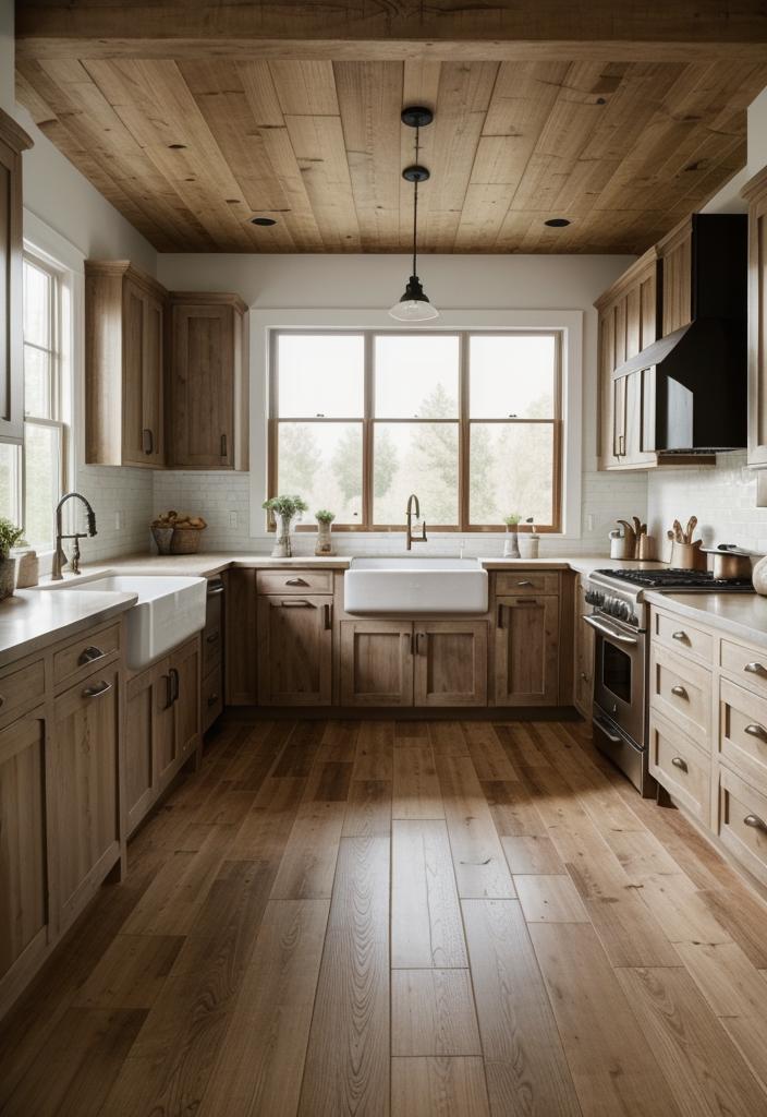 33 Modern Farmhouse Kitchen Ideas: Blending Rustic Charm with Contemporary Design 29 23. Rustic Wood Flooring Inspiration-0